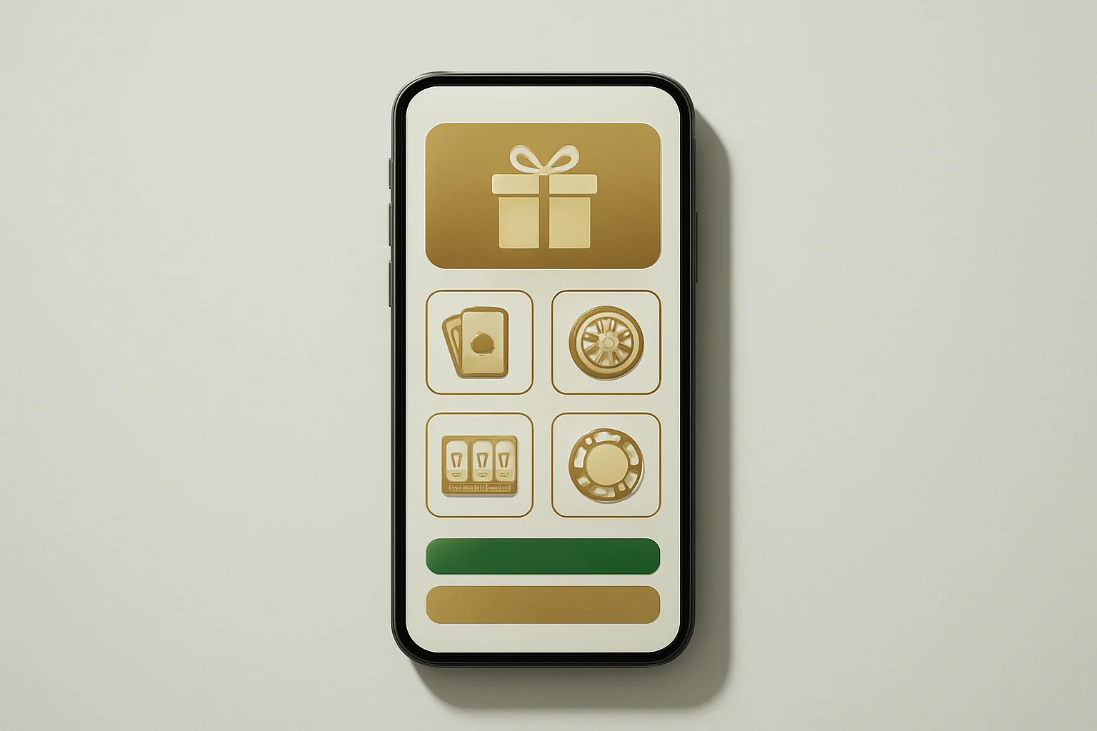 Modern smartphone displaying sleek casino app with games and bonuses