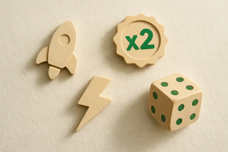 Grid of instant game symbols on cream linen background